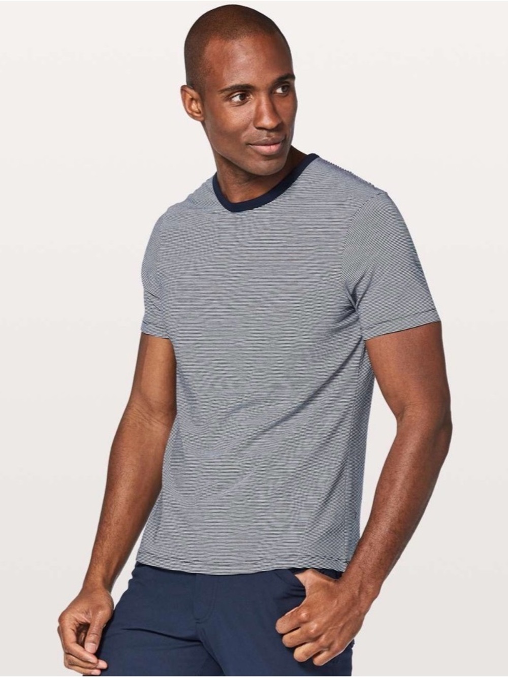 lululemon Delta Stripe White True Navy 5 Year Basic Short Sleeve Crew Tee